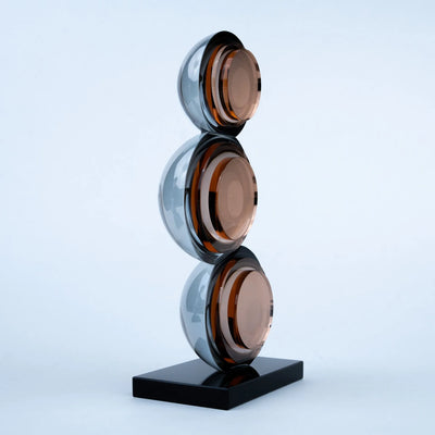 Modern Spherical Table Decor | Smoky Amber and Silver Reflective Decorative Accent with Black Base for Living Room, Office and Console Table