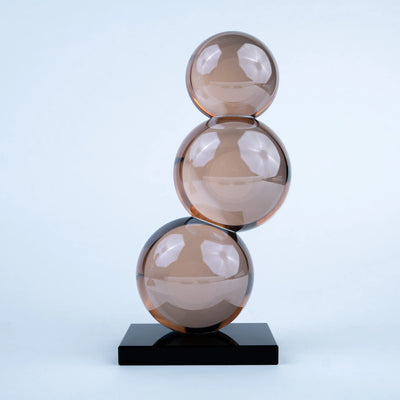 Modern Spherical Table Decor | Smoky Amber and Silver Reflective Decorative Accent with Black Base for Living Room, Office and Console Table