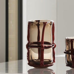 Amber Ribbed Glass Vase โ Tall