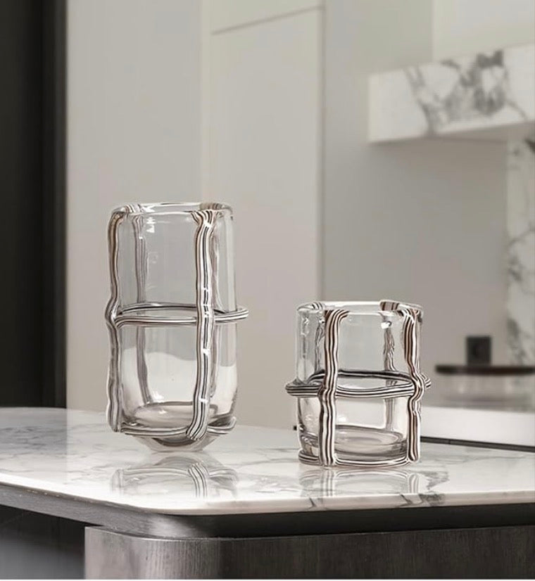 Ivory Ribbed Glass Vase – Tall