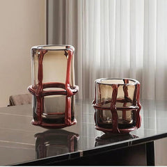 Amber Ribbed Glass Vase Set