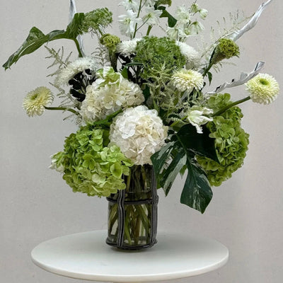 Ivory Ribbed Glass Vase - Tall