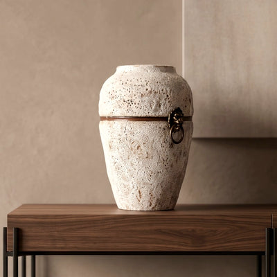 Stone White Lion Ring Ceramic Jar Vase