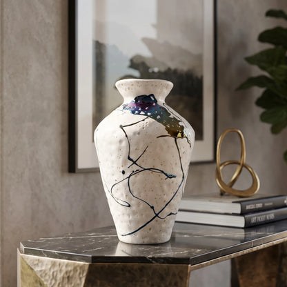 Abstract Splash White Ceramic Vase