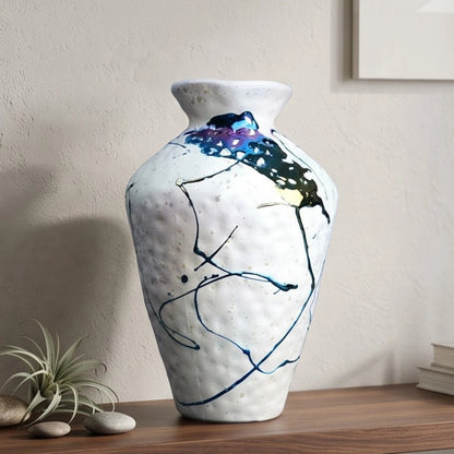 Abstract Splash White Ceramic Vase