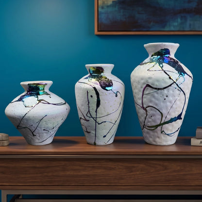 Abstract Splash White Ceramic Vase