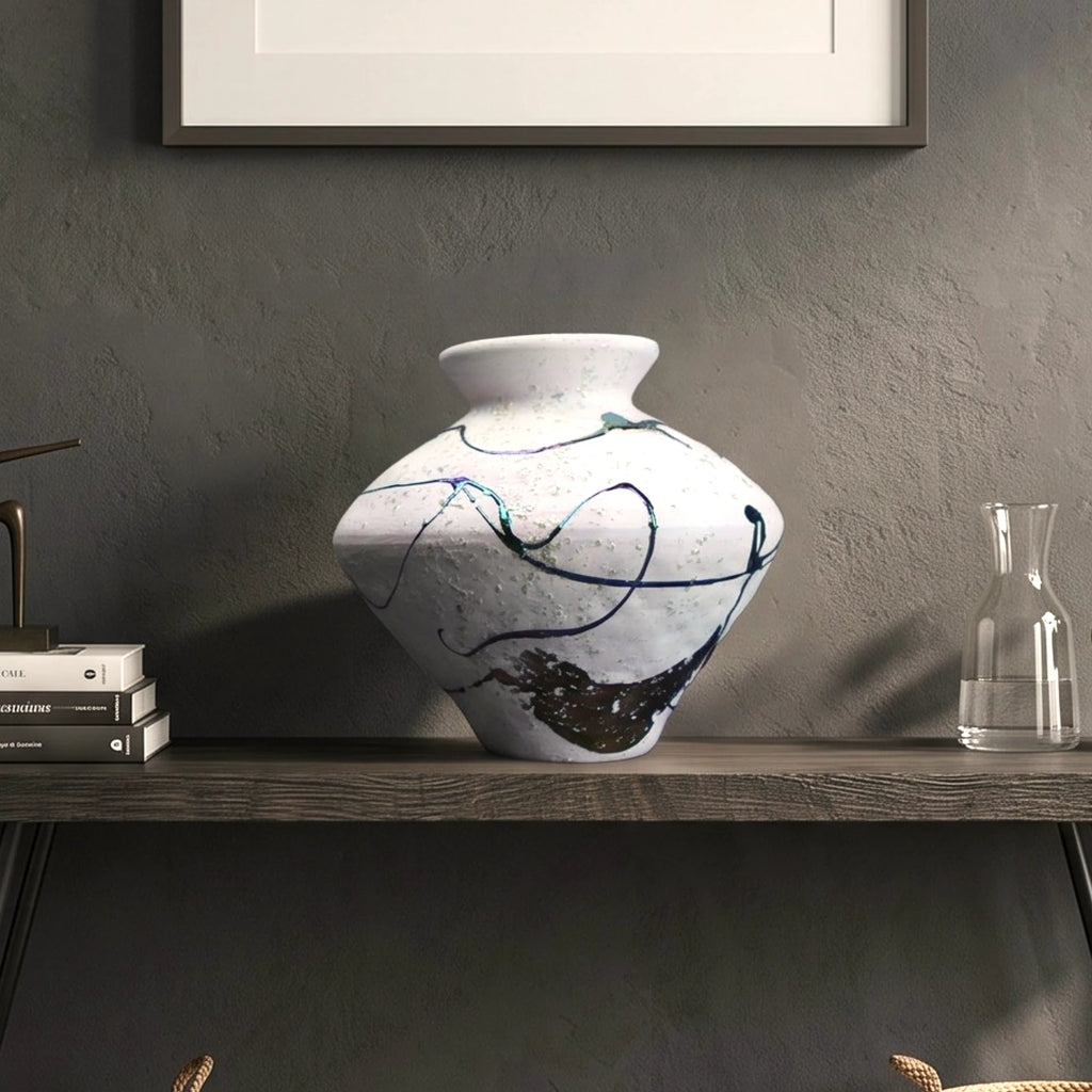 Abstract Splash White Ceramic Vase