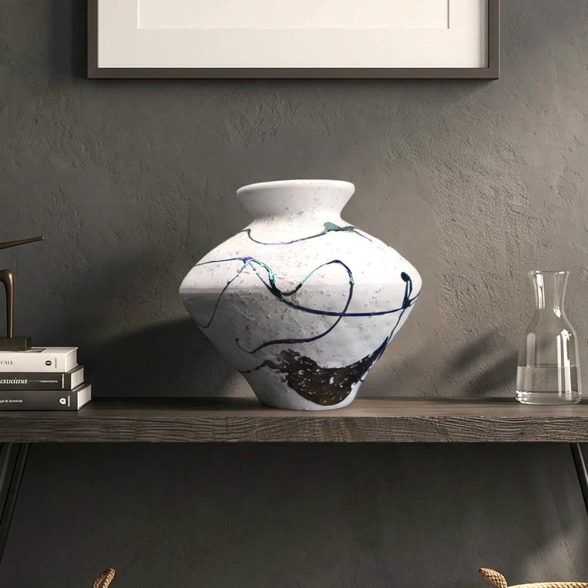 Abstract Splash White Ceramic Vase