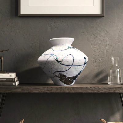 Abstract Splash White Ceramic Vase