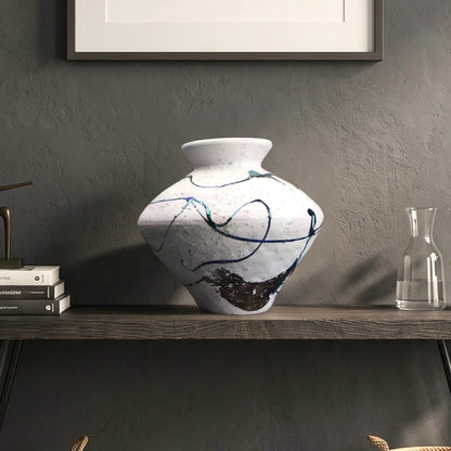 Abstract Splash White Ceramic Vase