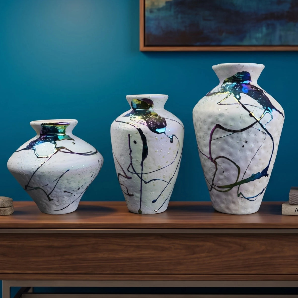 Abstract Splash White Ceramic Vase