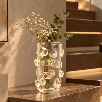 Pebble Luxe vase pair, roses on marble counter