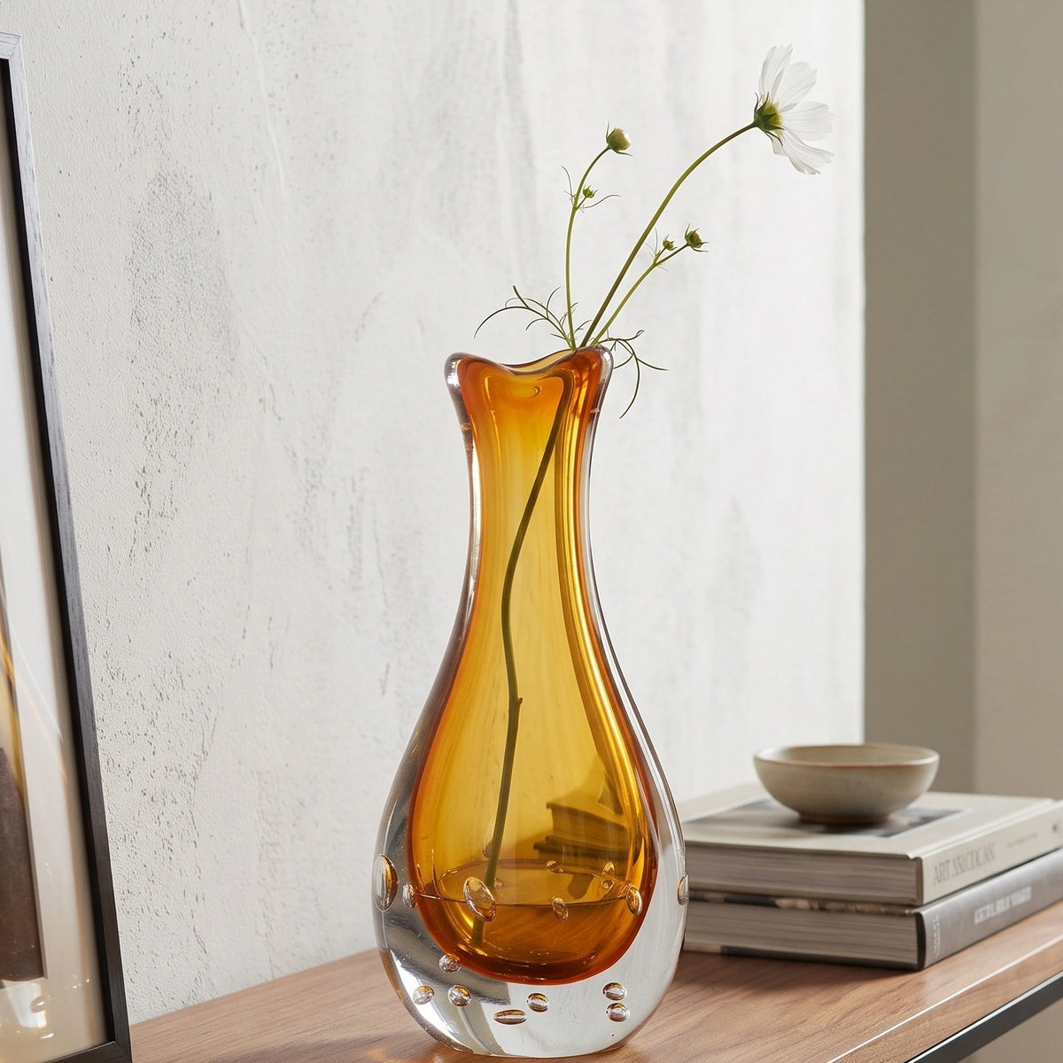 Amber Clear Art Glass Vase