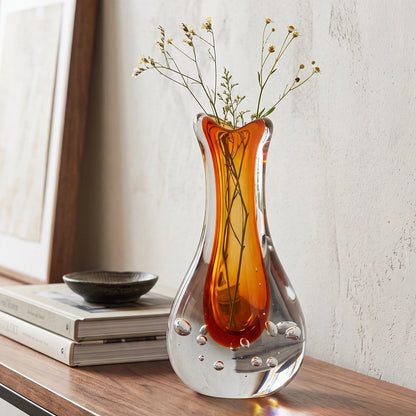 Amber Clear Art Glass Vase