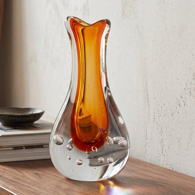 Amber Clear Art Glass Vase