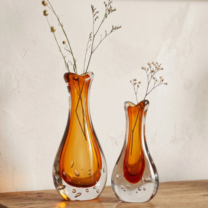 Amber Clear Art Glass Vase