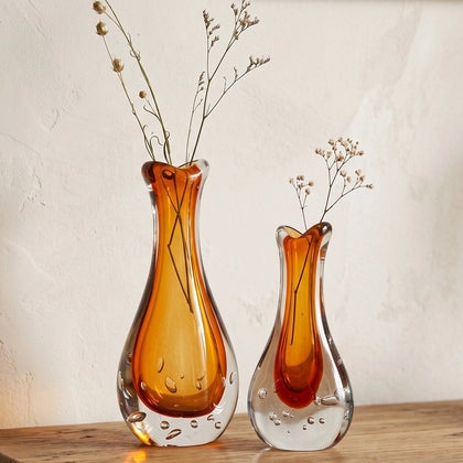 Amber Clear Art Glass Vase