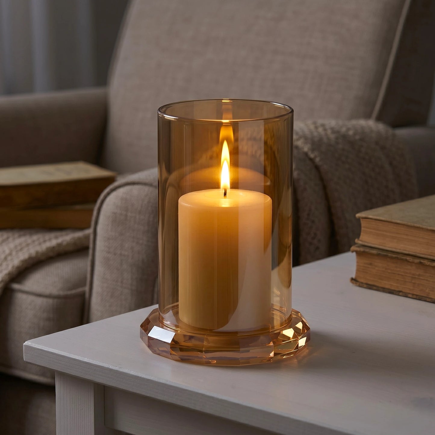 Amber Glass Faceted Votive Holder - Big