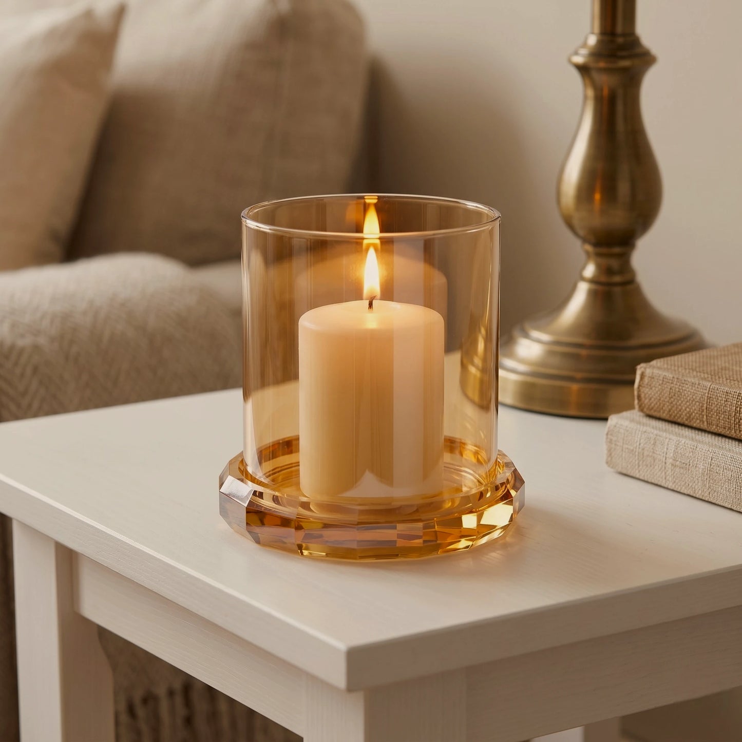 Amber Glass Faceted Votive Holder - Small