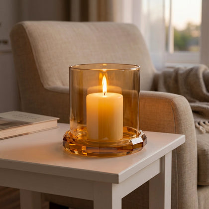 Amber Glass Faceted Votive Holder - Small