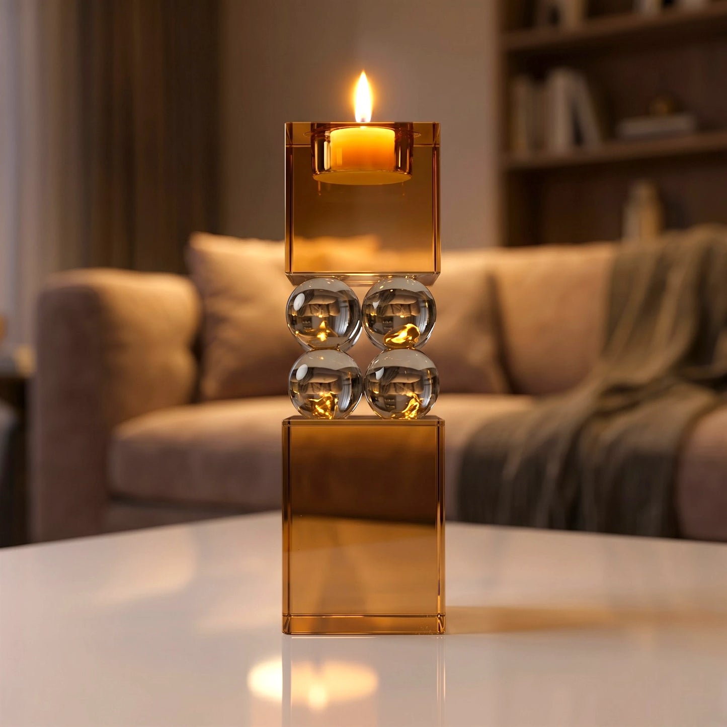 Amber Grey Crystal Candle Stand - Big