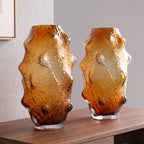 Amber hammered vase duo, scale shot