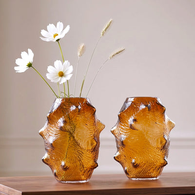 Amber Hammered Glass Vase