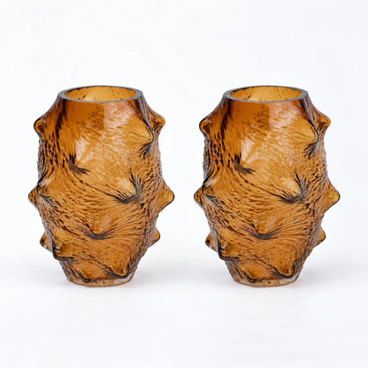 Amber hammered vase macro, spiny texture