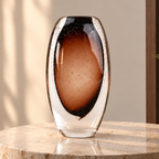 Amber brown oval decorative glass vase with stem opening