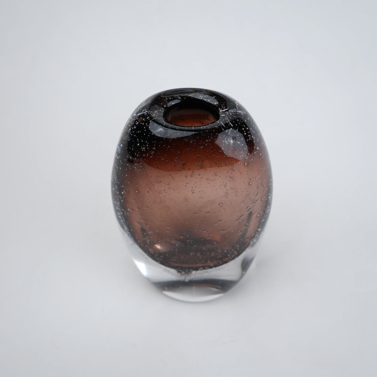 Amber brown oval decorative glass vase with stem opening