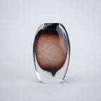 Amber brown oval decorative glass vase with stem opening