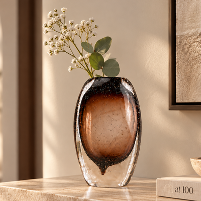 Amber Oval Glass Vase