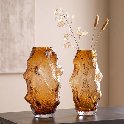 Amber hammered vase duo, scale shot
