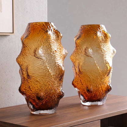 Amber hammered vase duo, scale shot