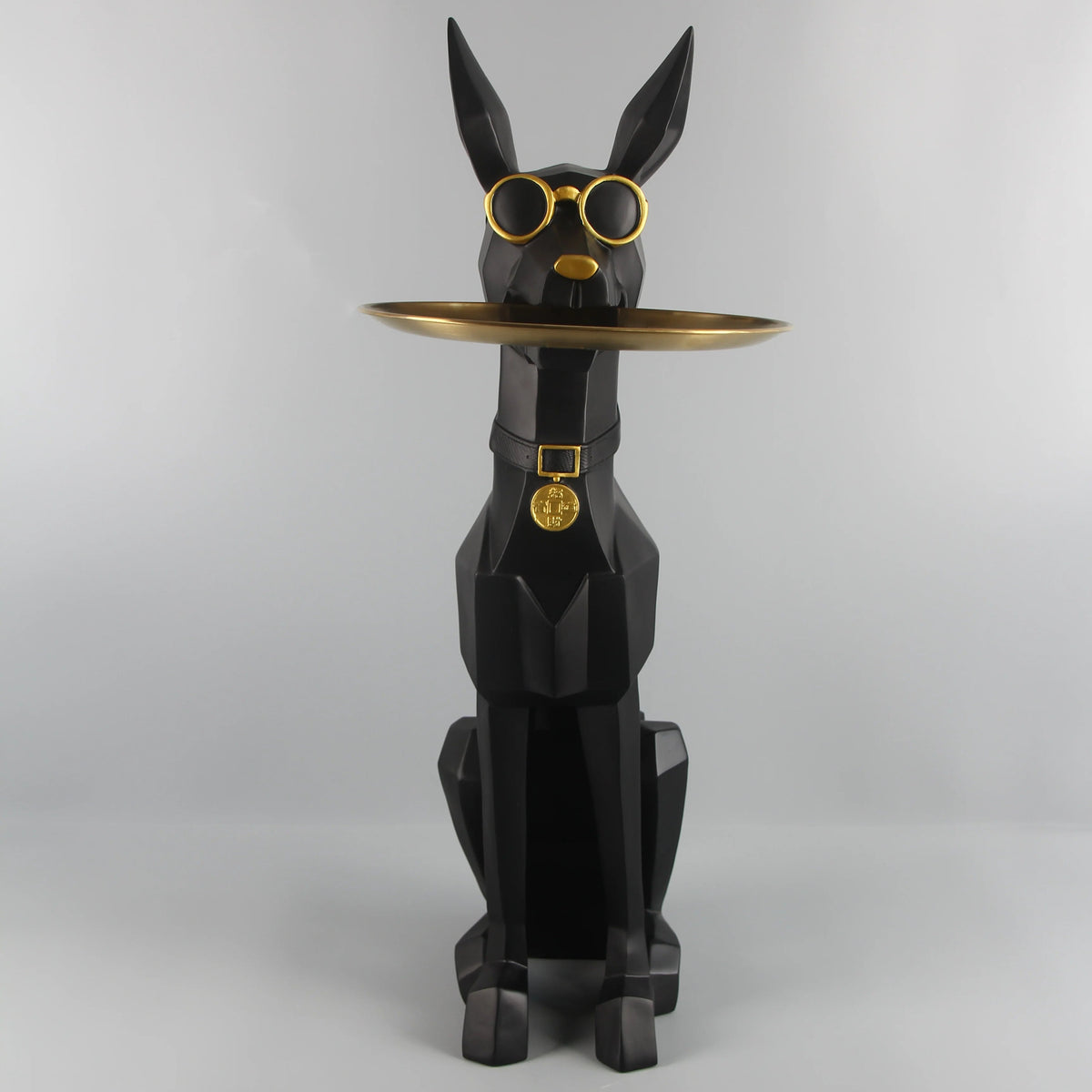 Black dog butler decor holding tray standing upright modern home accent