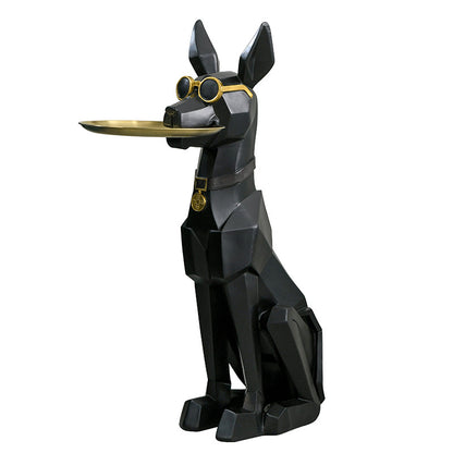 Black dog butler decor holding tray standing upright modern home accent