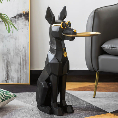Black dog butler decor holding tray standing upright modern home accent