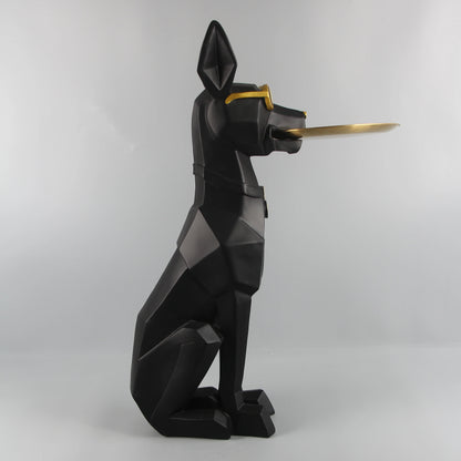 Black dog butler decor holding tray standing upright modern home accent