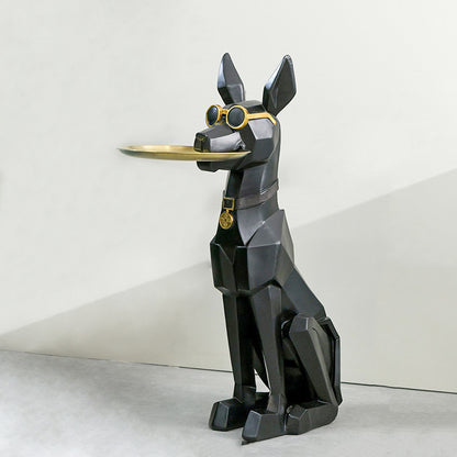 Black dog butler decor holding tray standing upright modern home accent