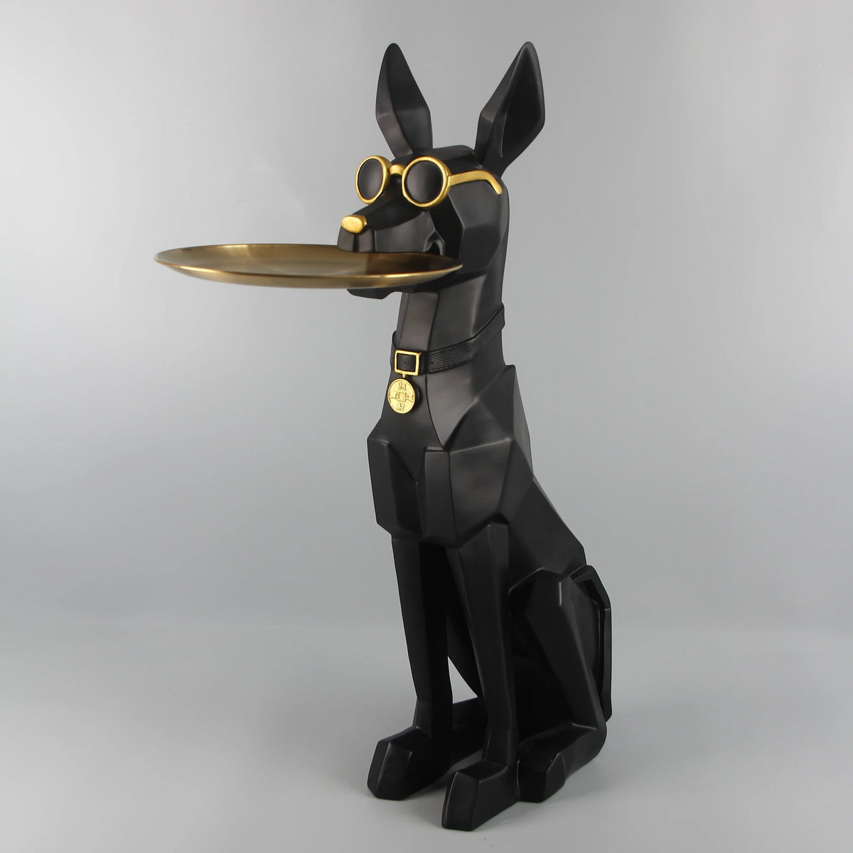 Black dog butler decor holding tray standing upright modern home accent