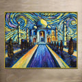 Taj Mahal canvas painting featuring a vibrant impressionist-style starry sky with expressive blue and golden brushstrokes.