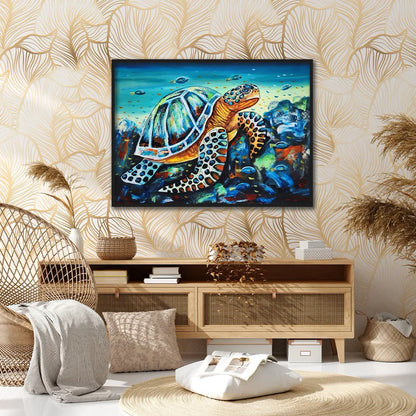 Colorful sea turtle canvas painting with vibrant ocean artwork for modern luxury wall décor interiors