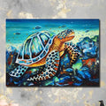 Colorful sea turtle canvas painting with vibrant ocean artwork for modern luxury wall décor interiors
