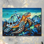 Colorful sea turtle canvas painting with vibrant ocean artwork for modern luxury wall décor interiors
