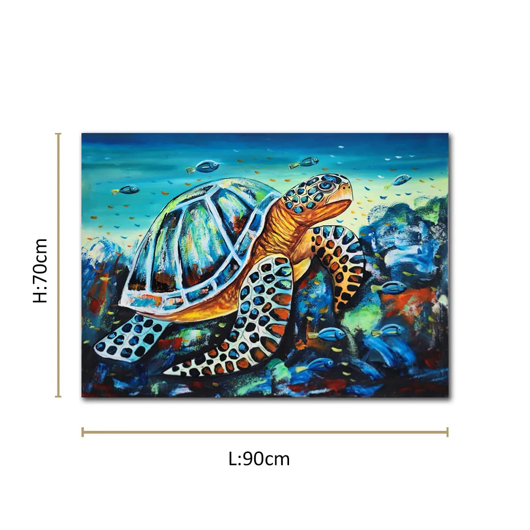 Colorful sea turtle canvas painting with vibrant ocean artwork for modern luxury wall décor interiors