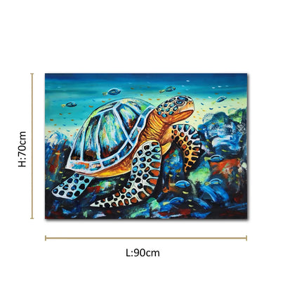 Colorful sea turtle canvas painting with vibrant ocean artwork for modern luxury wall décor interiors