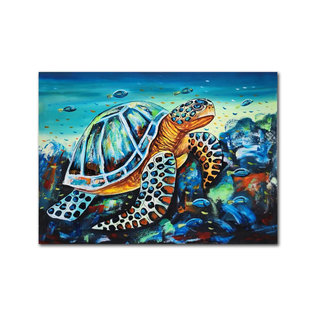 Colorful sea turtle canvas painting with vibrant ocean artwork for modern luxury wall décor interiors