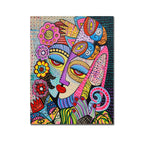 Modern multicolour face artwork adding vibrant character to interiors