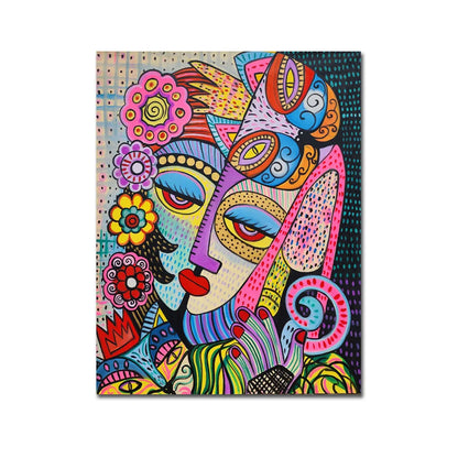 Modern multicolour face artwork adding vibrant character to interiors
