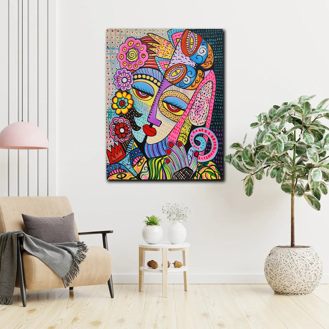 Vibrant multicolour abstract face artwork for contemporary wall decor
